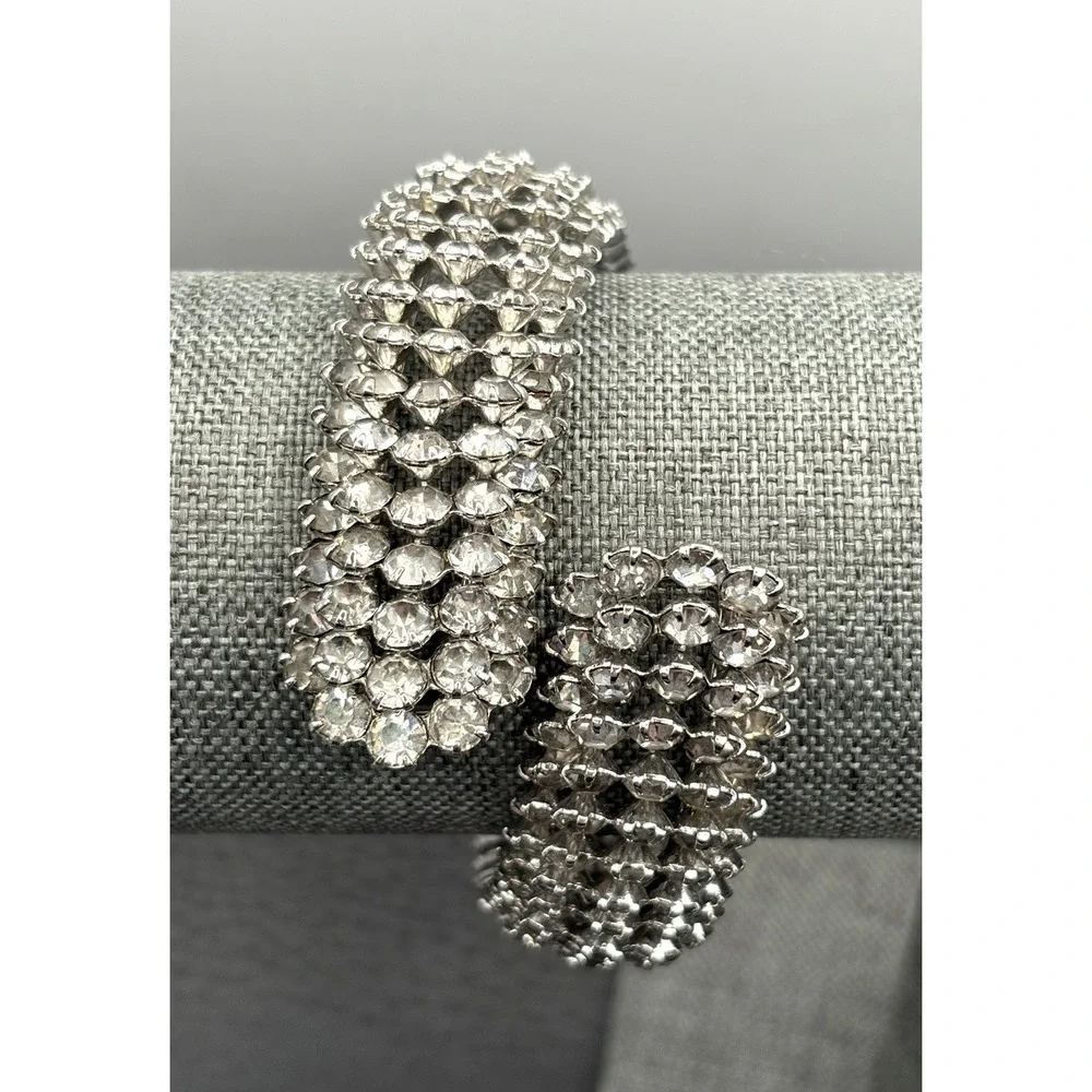Clear Rhinestone Encrusted Bangle Bracelet Prong Set Clamper Style 6